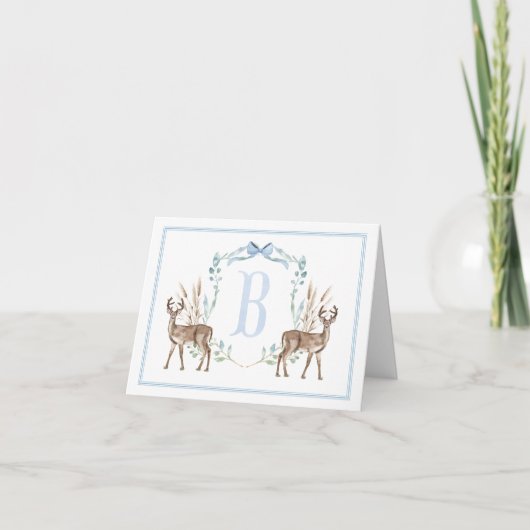 Preppy Southern Blue Boy Deer Baby shower Bedankkaart (Voorkant)