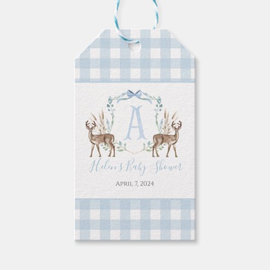 Preppy Southern Blue Boy Deer Baby shower Cadeaulabel (Voorkant)