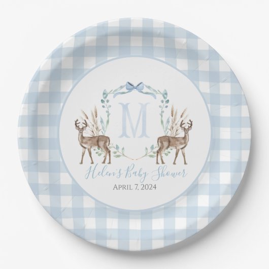 Preppy Southern Blue Boy Deer Baby shower Papieren Bordje (Voorkant)
