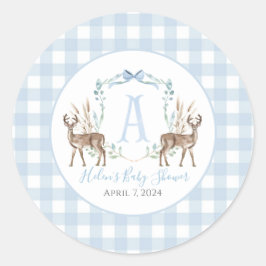 Preppy Southern Blue Boy Deer Baby shower Ronde Sticker