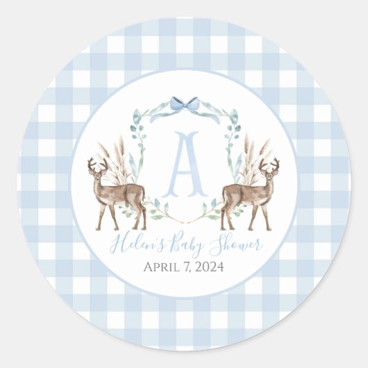 Preppy Southern Blue Boy Deer Baby shower Ronde Sticker (Voorkant)