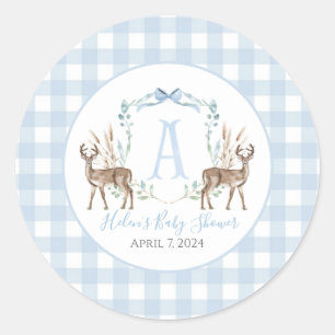 Preppy Southern Blue Boy Deer Baby shower Ronde Sticker