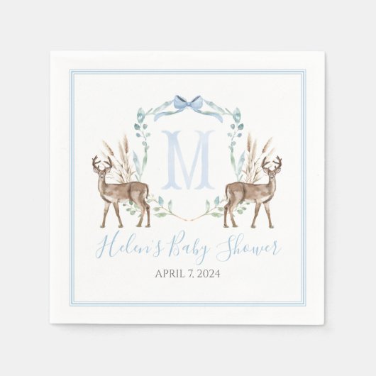 Preppy Southern Blue Boy Deer Baby shower Servet (Voorkant)