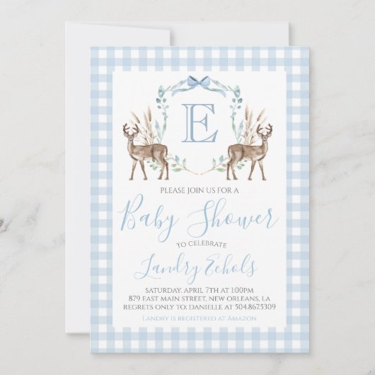 Preppy Southern Blue Boy Deer Hunter-Baby shower Kaart (Voorkant)