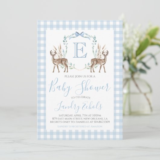 Preppy Southern Blue Boy Deer Hunter-Baby shower Kaart (Staand voorkant)