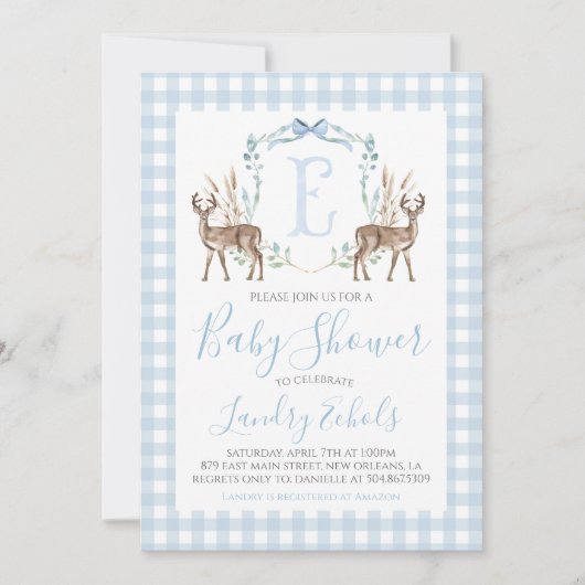 Preppy Southern Blue Boy Deer Hunter-Baby shower Kaart (Voorkant)