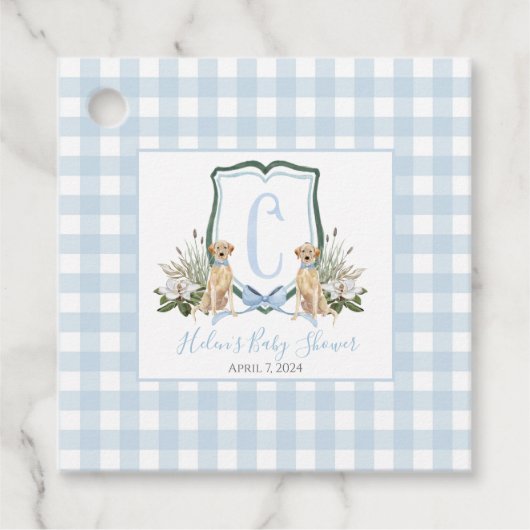 Preppy Southern Blue Boy Dog Baby shower Bedankjes Labels (Voorkant)