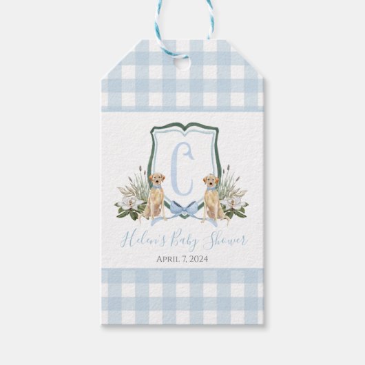 Preppy Southern Blue Boy Dog Baby shower Gift Labe Cadeaulabel (Voorkant)