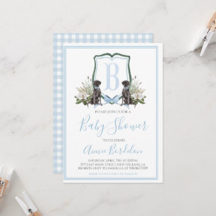 Preppy Southern Blue Boy Dog Baby shower Kaart