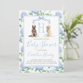 Preppy Southern Blue Boy Dog Baby shower Kaart (Staand voorkant)