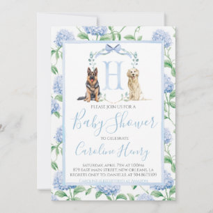Preppy Southern Blue Boy Dog Baby shower Kaart