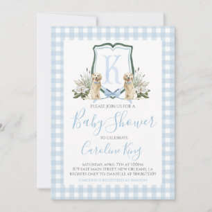 Preppy Southern Blue Boy Dog Baby shower Kaart