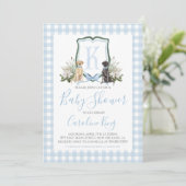Preppy Southern Blue Boy Dog Baby shower Kaart (Staand voorkant)
