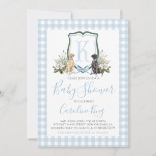 Preppy Southern Blue Boy Dog Baby shower Kaart