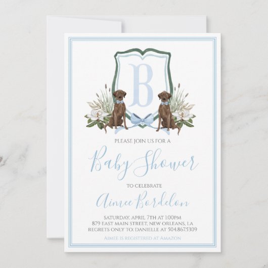 Preppy Southern Blue Boy Dog Baby shower Kaart (Voorkant)