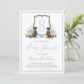 Preppy Southern Blue Boy Dog Baby shower Kaart (Staand voorkant)