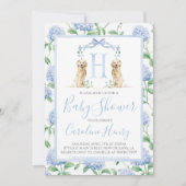 Preppy Southern Blue Boy Dog Baby shower Kaart (Voorkant)