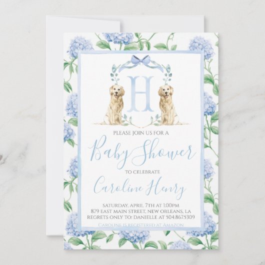 Preppy Southern Blue Boy Dog Baby shower Kaart (Voorkant)