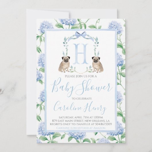 Preppy Southern Blue Boy Dog Baby shower Kaart (Voorkant)