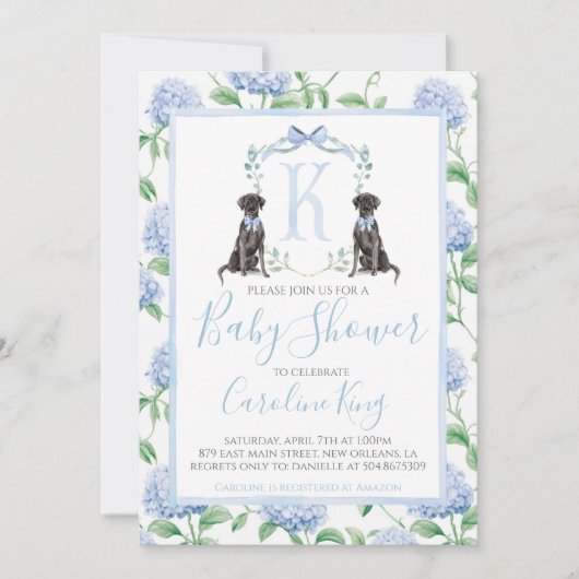 Preppy Southern Blue Boy Dog Baby shower Kaart (Voorkant)