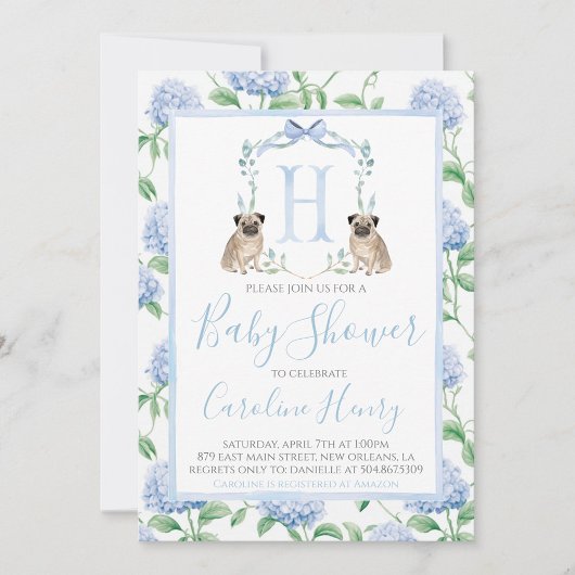 Preppy Southern Blue Boy Dog Baby shower Kaart