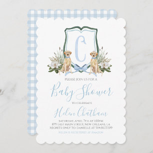 Preppy Southern Blue Boy Dog Baby shower Kaart