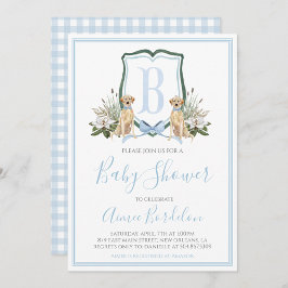 Preppy Southern Blue Boy Dog Baby shower Kaart