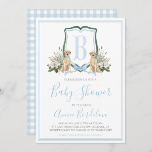 Preppy Southern Blue Boy Dog Baby shower Kaart