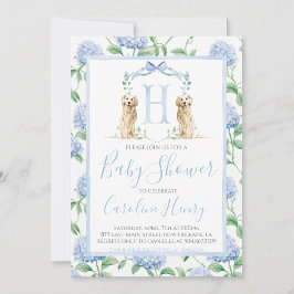 Preppy Southern Blue Boy Dog Baby shower Kaart