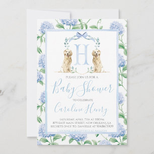 Preppy Southern Blue Boy Dog Baby shower Kaart