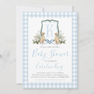 Preppy Southern Blue Boy Dog Baby shower Kaart
