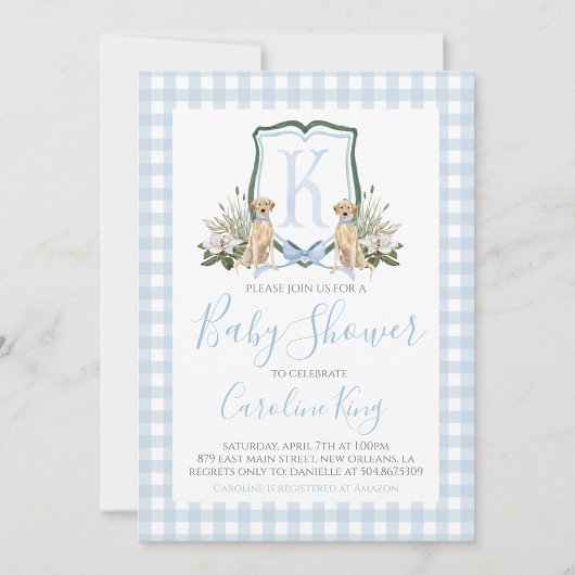 Preppy Southern Blue Boy Dog Baby shower Kaart
