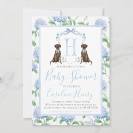 Preppy Southern Blue Boy Dog Baby shower Kaart