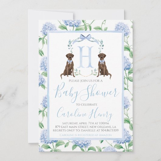 Preppy Southern Blue Boy Dog Baby shower Kaart