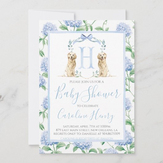 Preppy Southern Blue Boy Dog Baby shower Kaart