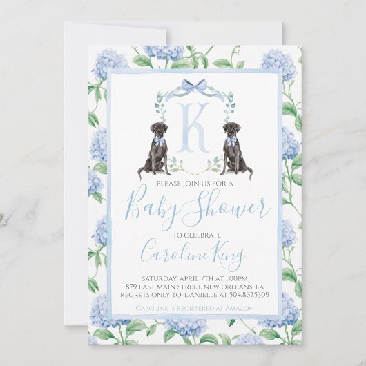 Preppy Southern Blue Boy Dog Baby shower Kaart