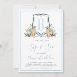 Preppy Southern Blue Boy Dog Baby shower Kaart