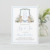 Preppy Southern Blue Boy Dog Baby shower Kaart (Staand voorkant)