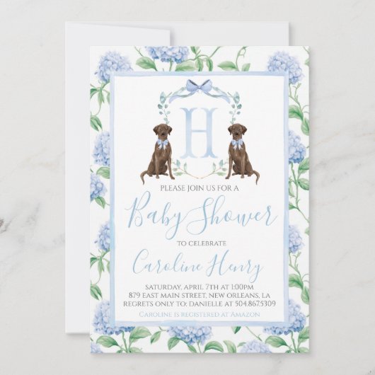 Preppy Southern Blue Boy Dog Baby shower Kaart (Voorkant)