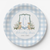 Preppy Southern Blue Boy Dog Baby shower Papieren Bordje (Voorkant)