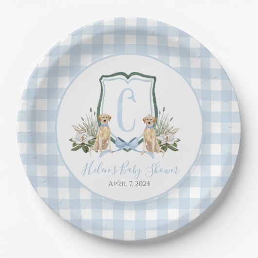 Preppy Southern Blue Boy Dog Baby shower Papieren Bordje (Voorkant)