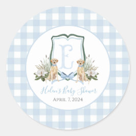 Preppy Southern Blue Boy Dog Baby shower Ronde Sticker