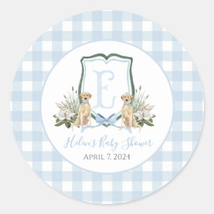 Preppy Southern Blue Boy Dog Baby shower Ronde Sticker