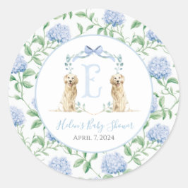 Preppy Southern Blue Boy Dog Baby shower Ronde Sticker