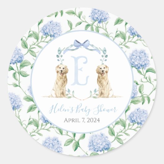 Preppy Southern Blue Boy Dog Baby shower Ronde Sticker (Voorkant)