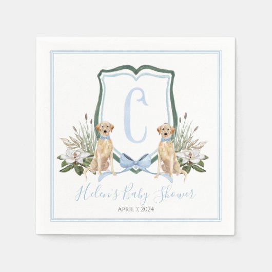 Preppy Southern Blue Boy Dog Baby shower Servet (Voorkant)