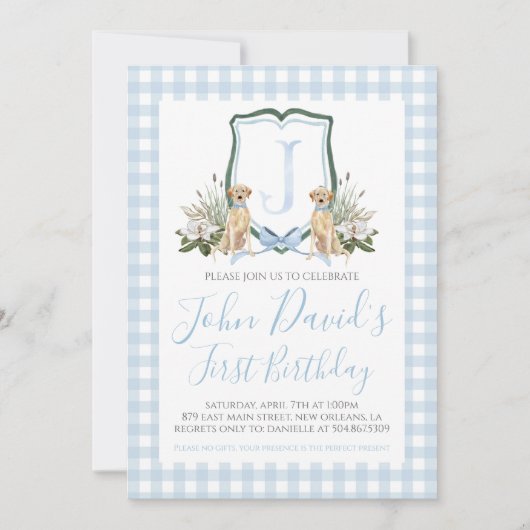 Preppy Southern Blue Boy Dog eerste verjaardag Kaart (Voorkant)