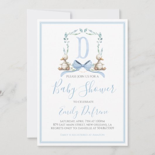 Preppy Southern Blue Boy Duck Baby shower Kaart (Voorkant)