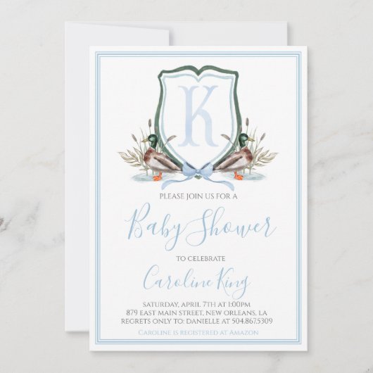 Preppy Southern Blue Boy Duck Baby shower Kaart (Voorkant)