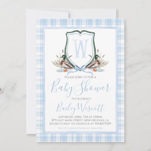 Preppy Southern Blue Boy Duck Baby shower Kaart (Voorkant)